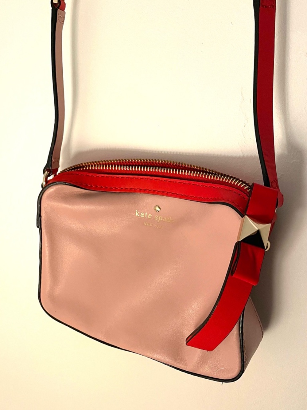 kate spade Pink and Red Leather Crossbody with Bow Accent